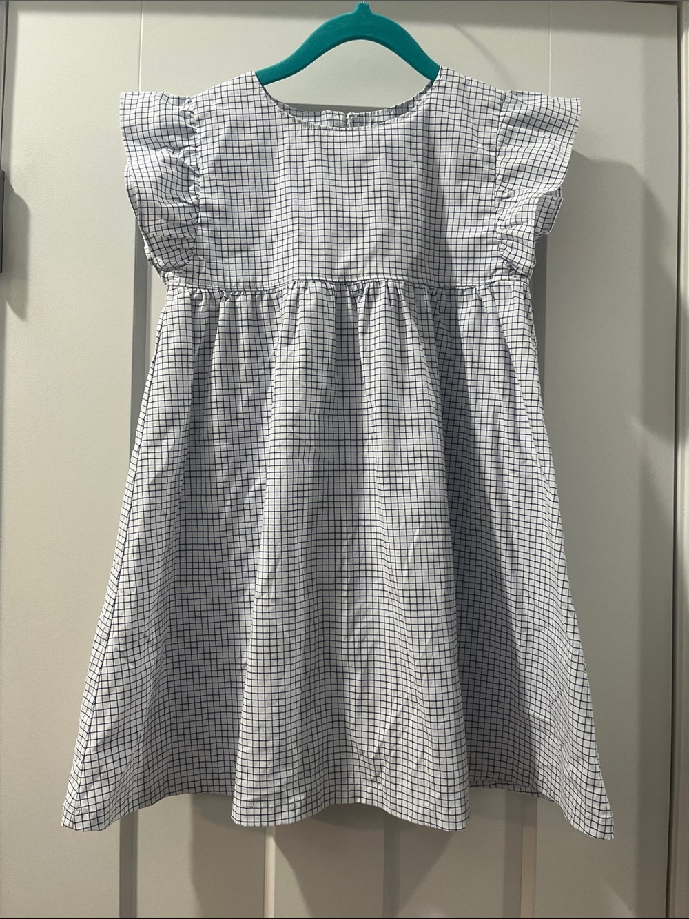 Maison Mini Maisonette 6Y Sz 6 Girls' White & Navy Checked Flutter-Sleeve Dress